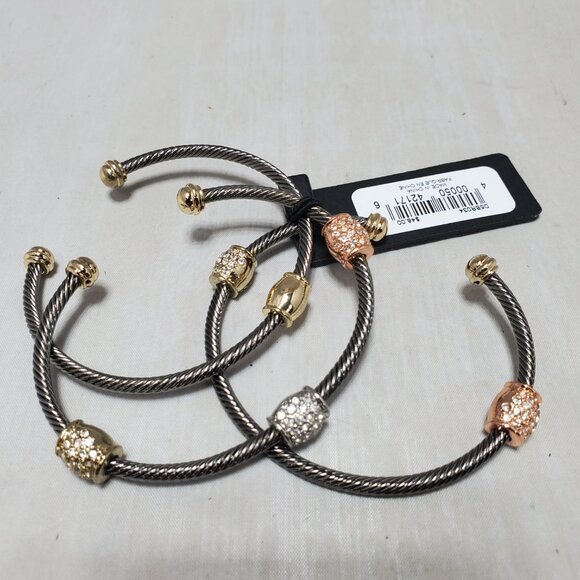 Armani Exchange Mixed Metal Cable Cuff Bracelets – Set of 3 - Picture 7 of 12